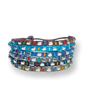 Handmade Macrame Bracelet with Silver Elements and Colorful Details in Bohemian Style