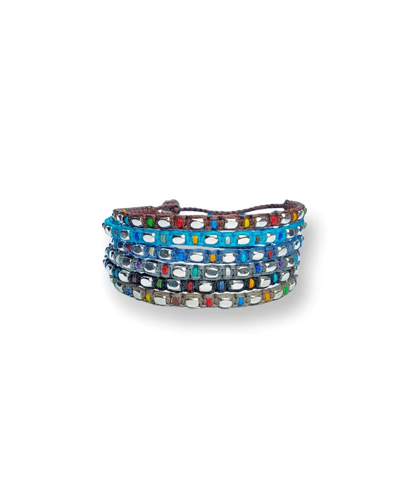 Handmade Macrame Bracelet with Silver Elements and Colorful Details in Bohemian Style