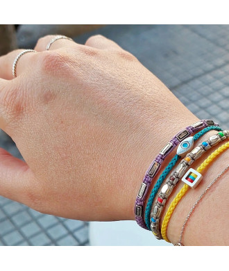 Handmade Macrame Bracelet with Silver Elements and Colorful Details in Bohemian Style