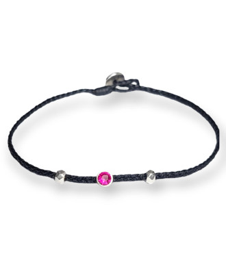Handmade Bracelet with Circular Silver Element and Ruby Zircon