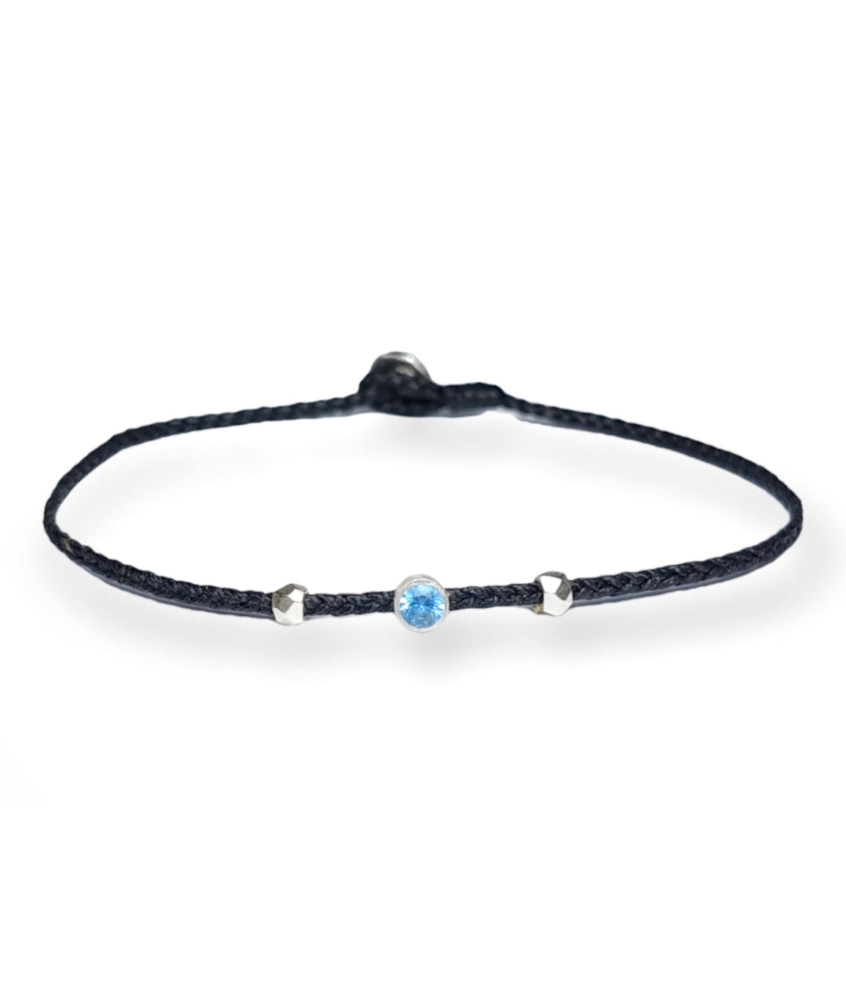Handmade Bracelet with Circular Silver Element and Aquamarine Zircon
