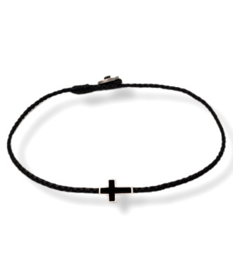 Bracelet with Long Cross and Enamel on Waxed Thread