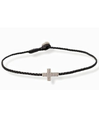 Handmade Wax Thread Bracelet with Silver Striped Cross