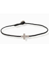 Handmade Wax Thread Bracelet with Silver Striped Cross