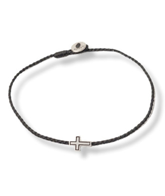 Handmade Wax Thread Bracelet with Silver Cross with Outline