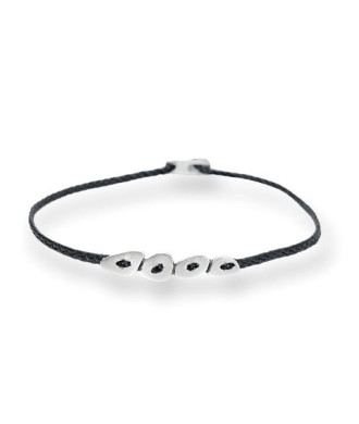 Handmade Silver Bracelet with Irregular Clasps and Waxed Thread