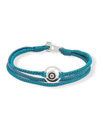 Χειροποίητο Πολύσειρο Ασημένιο Βραχιόλι με Μάτι σε Κυκλικό Περίγραμμα