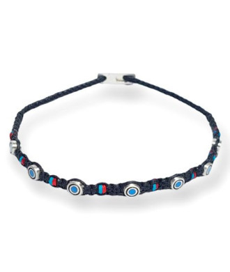 Handmade Silver Macrame Bracelet with Circular Eyes and Colorful Details