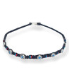 Handmade Silver Macrame Bracelet with Circular Eyes and Colorful Details