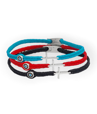 Χειροποίητο Βραχιόλι Σταυρός Μεσαίου Μεγέθους με Στρογγυλό Μάτι