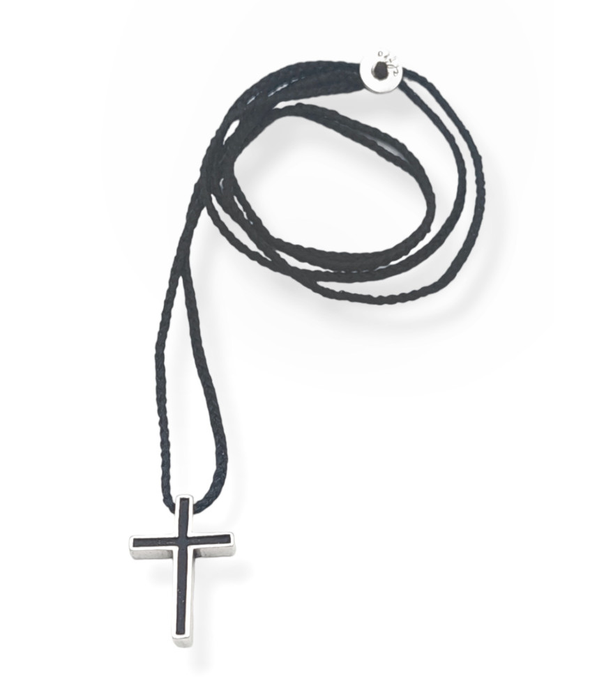 Handmade Necklace with Silver Cross with Patina