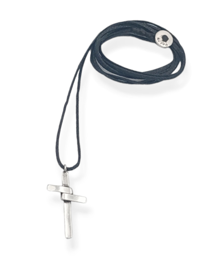 Χειροποίητο Κολιέ με Ασημένιο Σταυρό Διπλωτό