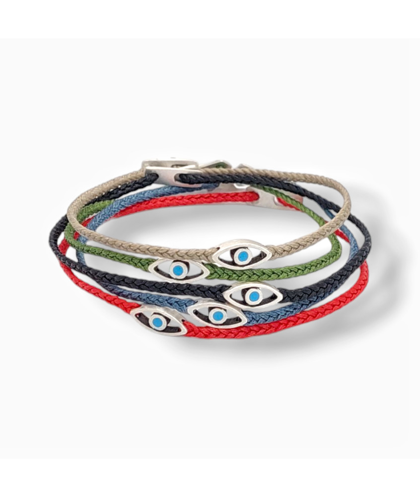 Χειροποίητο Ασημένιο Βραχιόλι με Αμυγδαλόσχημο Μάτι και Τιρκουάζ Σμάλτο