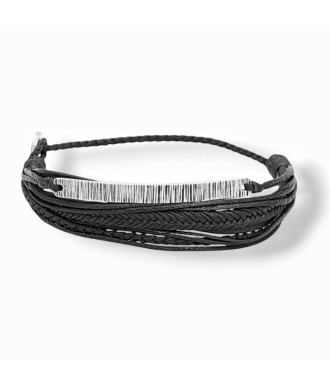 Handmade Multi-String Bracelet with Silver Serrated Identity