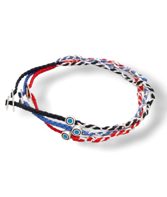 Χειροποίητο Βραχιόλι με Ασημένια Αλυσίδα Πλεγμένη με Κηροκλωστή και Ασημένιο Ματάκι