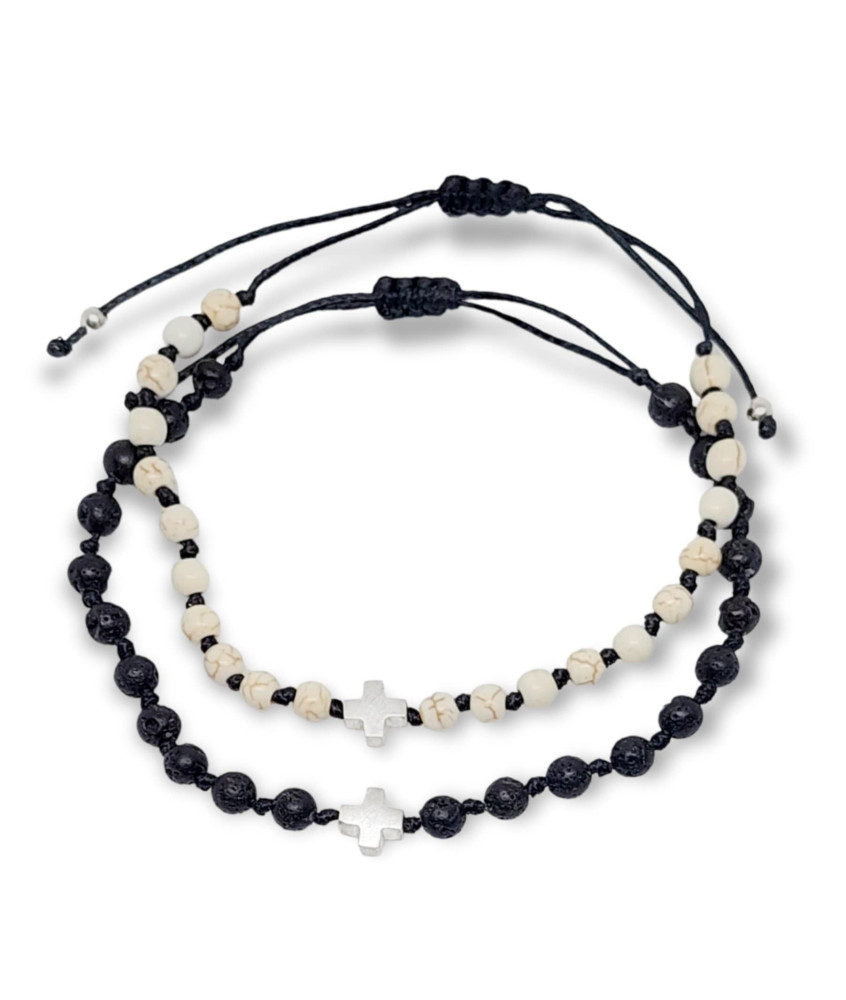 Handmade Rosary Bracelet with Silver Small Square Cross