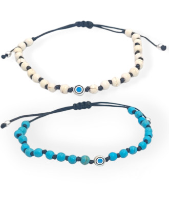 Handmade Rosary Bracelet with Round Small Silver Eye