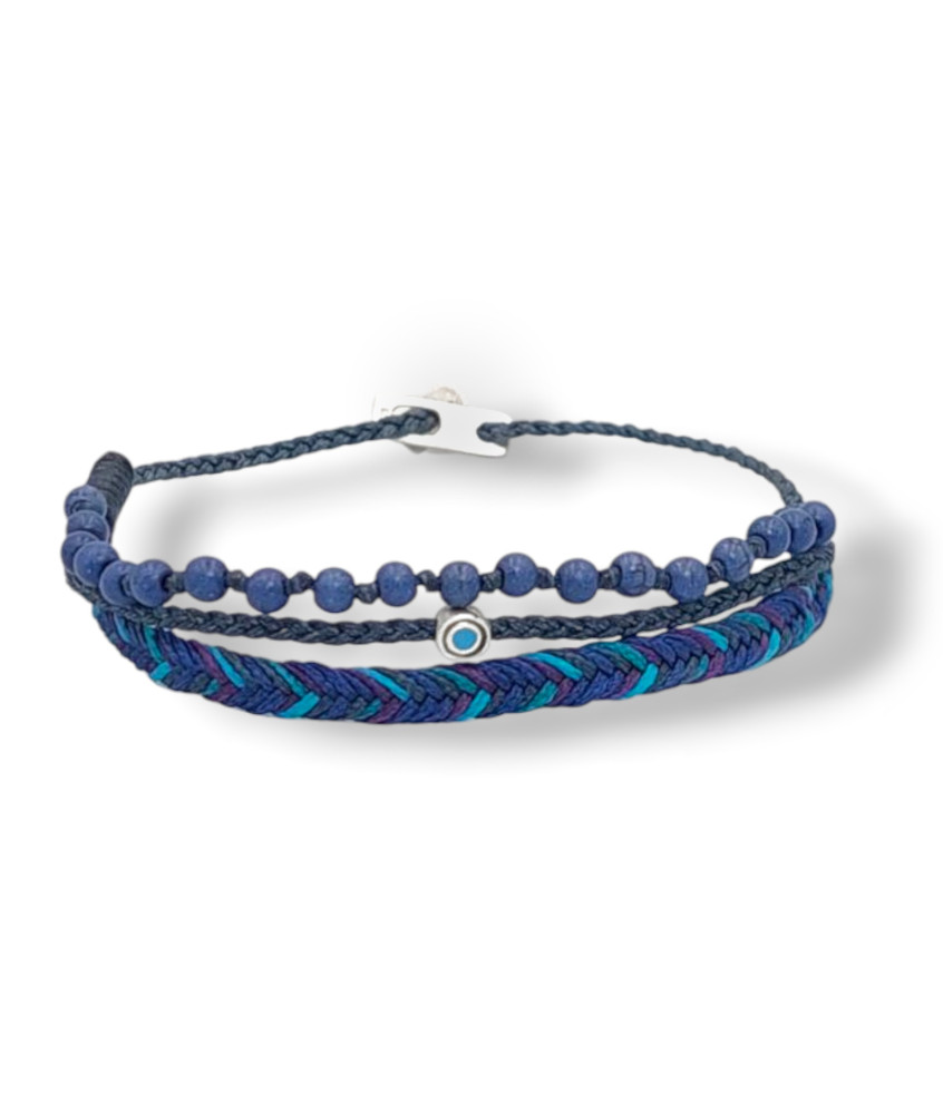 Multi-row Handmade Bracelet with Silver Round Small Eye