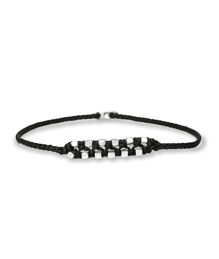 Handmade Bracelet with Silver Squares in Zig Zag Braid
