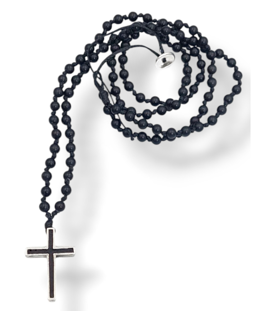 Handmade Rosary Cross Necklace with Patina