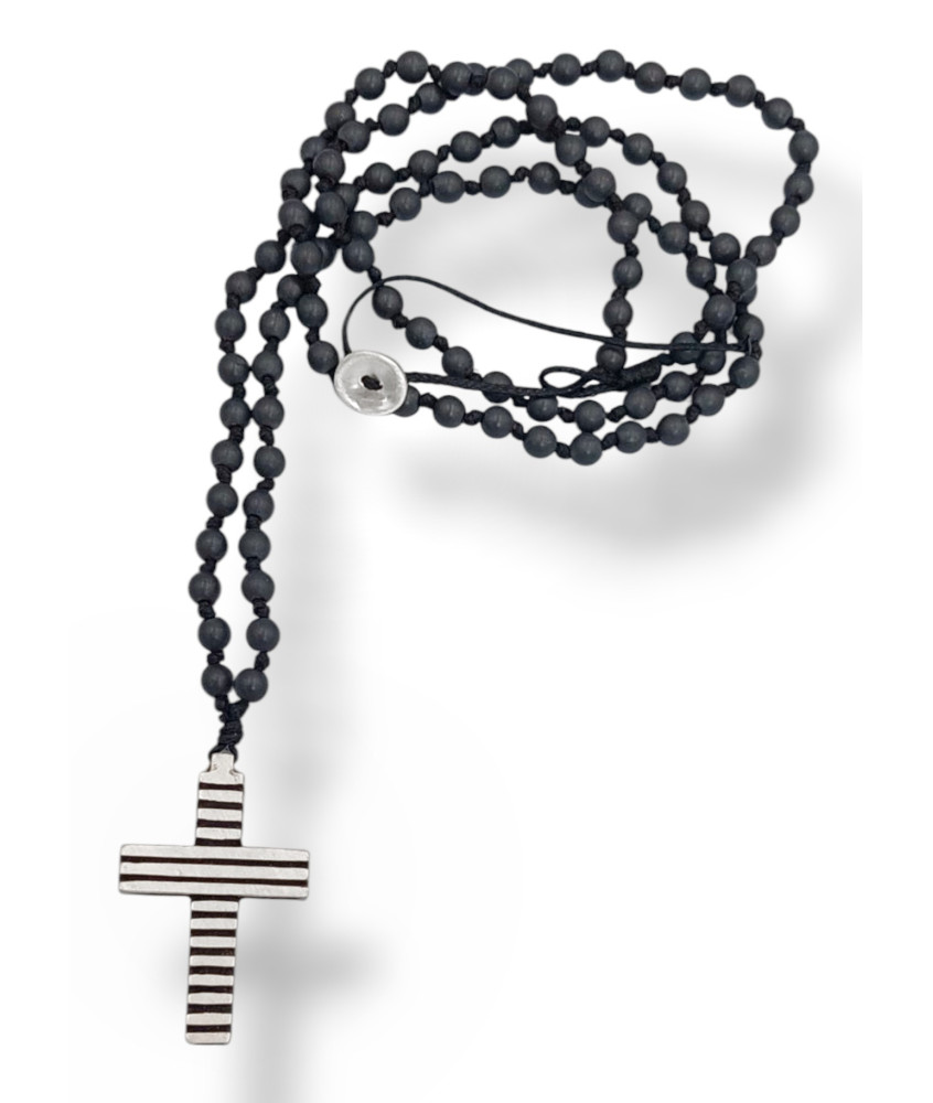 Handmade Rosary Necklace Striped Cross