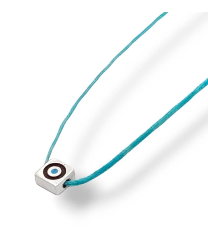 Χειροποίητο Ασημένιο Κολιέ Τετράγωνο Μάτι