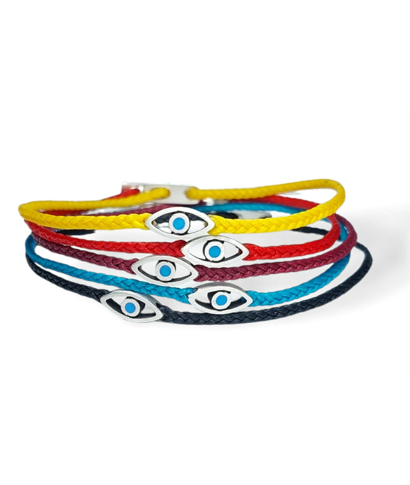 Handmade Silver Bracelet with Almond-Shaped Eye and Turquoise Enamel